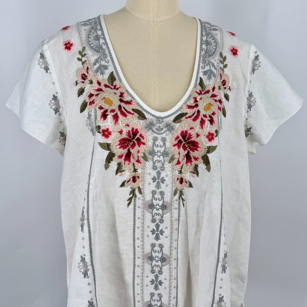 new Johnny Was Embroidered Linen Tunic Medium | Boho Floral Linen Top